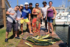 Nice catch of mahi mahi caught on an offshore fishing charter on Instigator.
